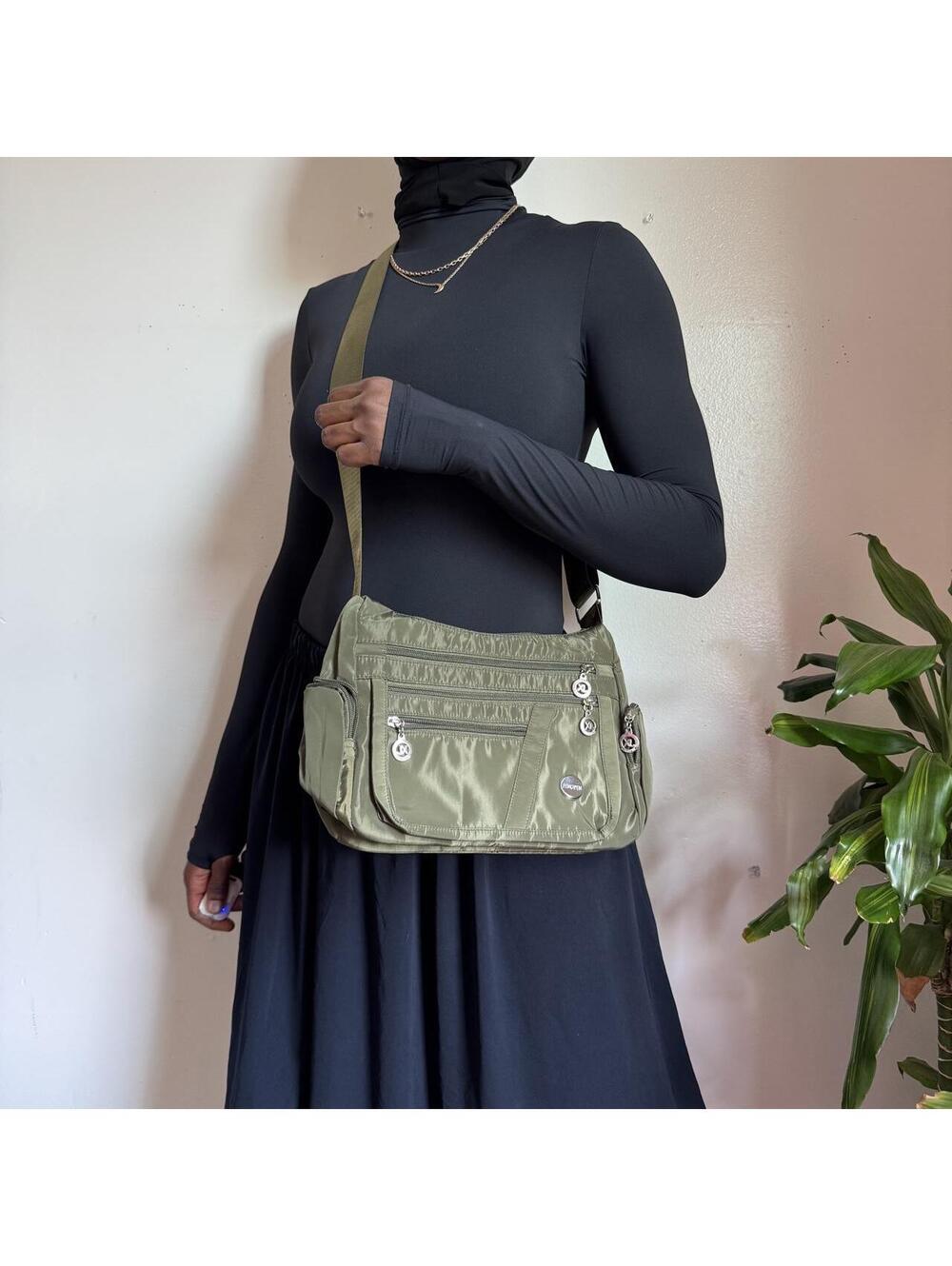 Y2K Jingpin Olive Green Nylon Crossbody Bag Utility C… - Gem